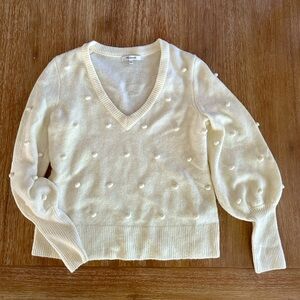 Madewell Ivory Popcorn Polka Dot V-neck Sweater